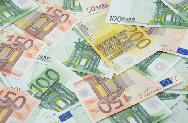 50, 100 and 200 euro banknotes background - Zdjęcie, obraz