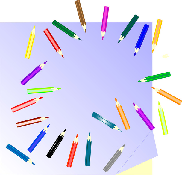Molte matite colorate e nota di carta
 - Vettoriali, immagini