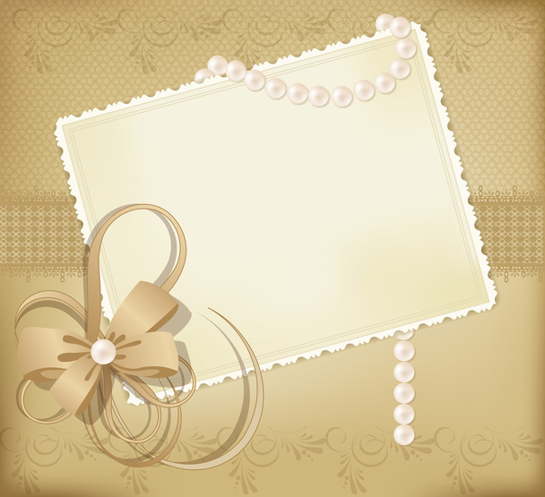 Congratulation gold vector retro background with ribbons,pearls, - Vektor, Bild