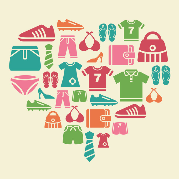 oblečení a doplňky ikony ve tvaru srdce - Vektor, obrázek