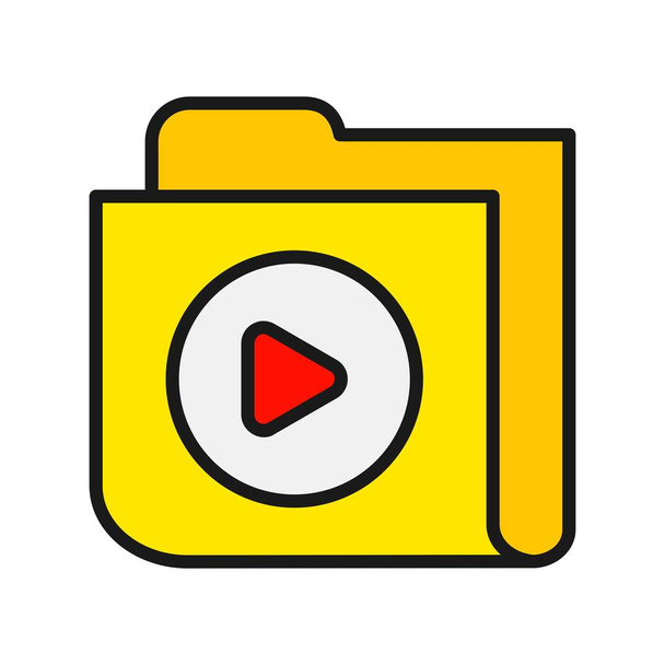 Wideo Folder Linia wypełniona wektorową ikoną Desig - Wektor, obraz