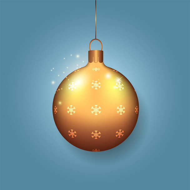 Golden christmas ball on blue background - ベクター画像