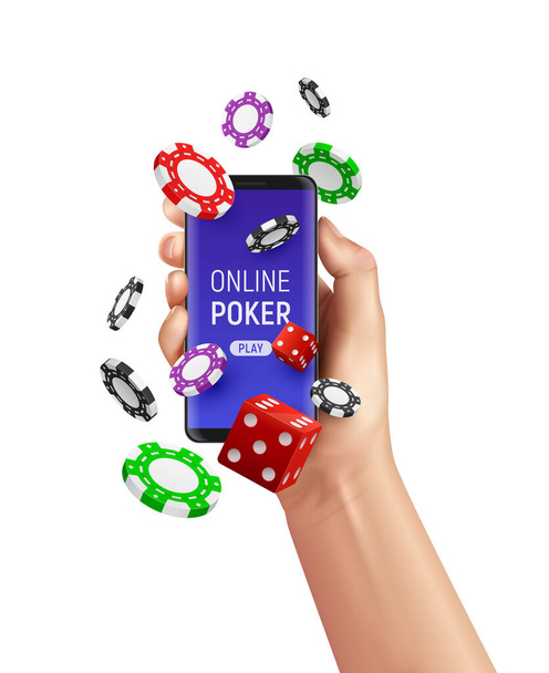 Poker Online Smartphone Composition - Vector, Image