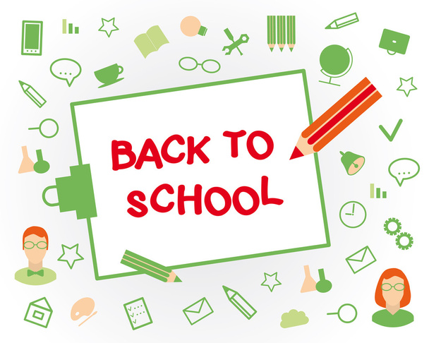 Welcome back to school. Flat design objects on a white backgroun - Vector, Image
