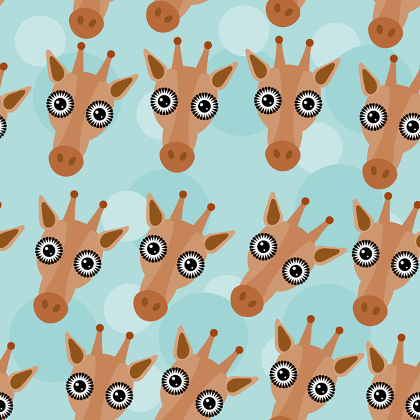 Giraffe Seamless pattern with funny cute animal face on a blue b - Vector, Image
