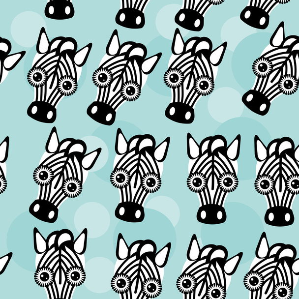 Zebra Seamless pattern with funny cute animal face on a blue bac - Vektor, kép