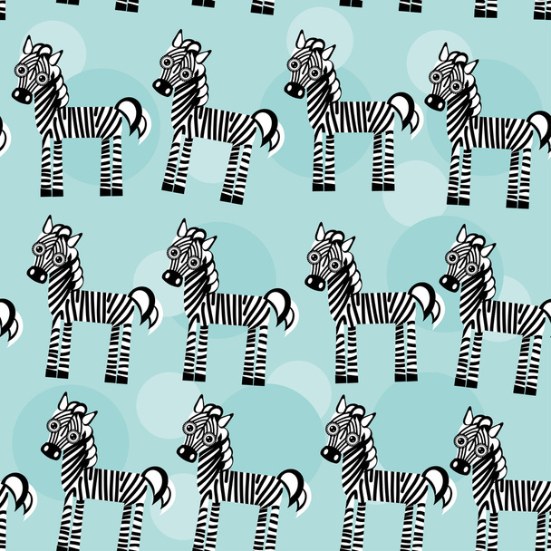 Zebra Seamless pattern with funny cute animal on a blue backgrou - Vetor, Imagem
