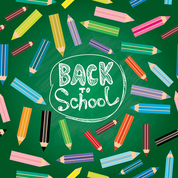 Back to school. Flat design modern illustration with colored pencils on a green background. Vector - Vector, Image