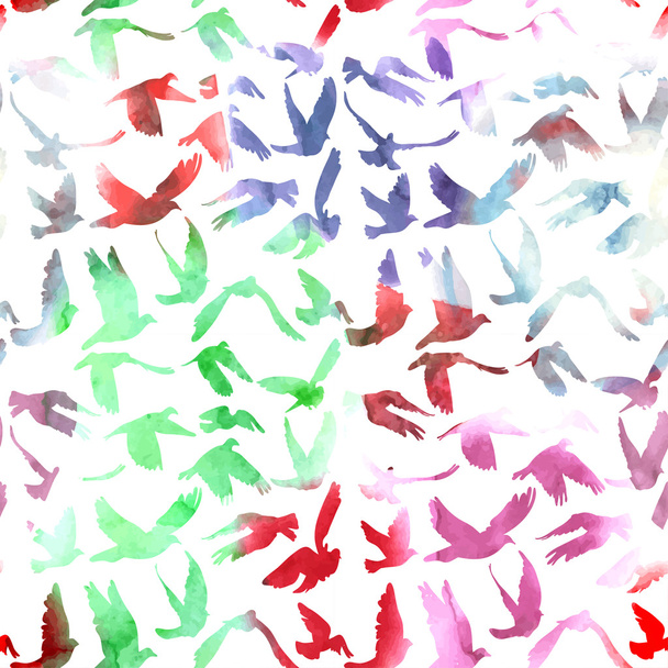 Watercolor Doves and pigeons seamless pattern on white backgroun - Vector, afbeelding