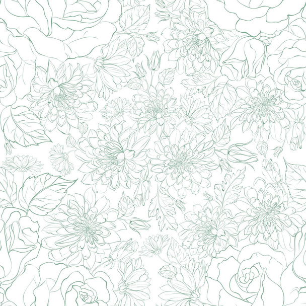 Seamless pattern from flowers of chrysanthemums on a white background. - Vector, Imagen