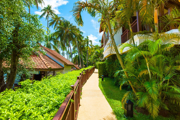 Koh Samui, Thailand - July 31, 2019: Beautiful landscape of the green coast with tropical villas in Koh Samui island, Thailand - Foto, Imagen