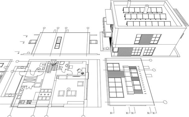 moderní dům architektonický projekt skica 3D ilustrace - Vektor, obrázek