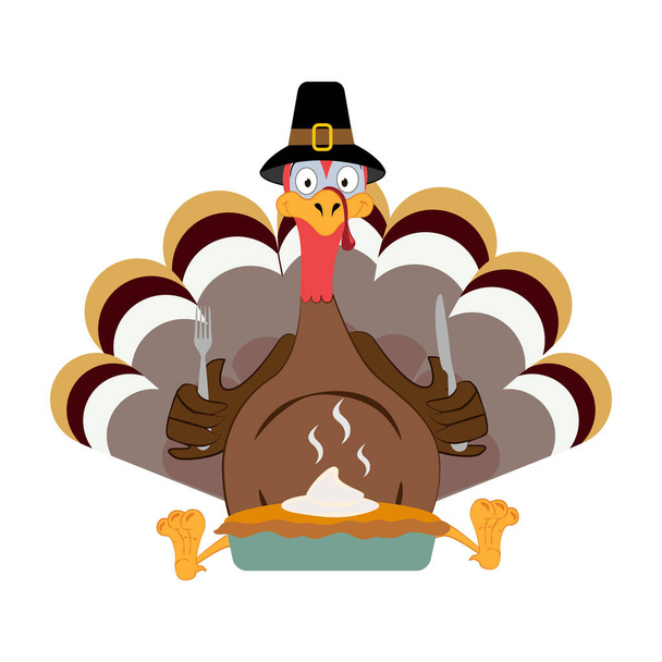 Feliz Día de Acción de Gracias. Gracioso personaje de dibujos animados de pavo de acción de gracias - Vector, imagen