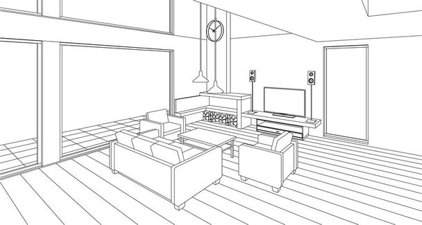 interiér kuchyně obývací pokoj 3d ilustrace - Vektor, obrázek
