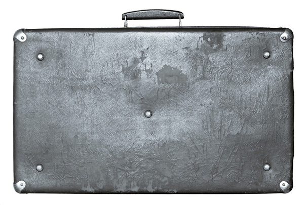 старый потрепанный серебристый чемодан на белом фоне
 - Фото, изображение