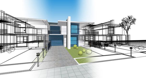 casa moderna boceto 3d ilustración - Foto, imagen