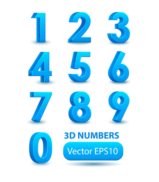 Blue 3d numbers. Vector set. - Vector, Image