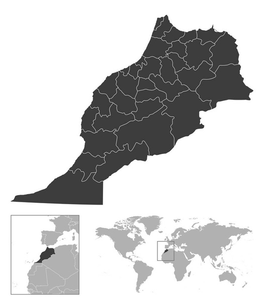 Μαρόκο - λεπτομερής περιγραφή και τοποθεσία της χώρας στον παγκόσμιο χάρτη. Εικονογράφηση διανύσματος - Διάνυσμα, εικόνα