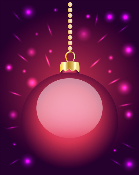 Glowing pink Christmas bauble hanging on beads - Διάνυσμα, εικόνα