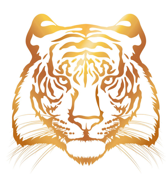 Tigerkopf. Goldsilhouette eines Tigerkopfes isoliert auf weißem Hintergrund. - Vektor, Bild