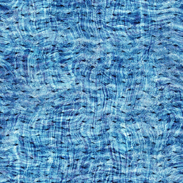 Naadloze indigo blok print textuur op marine blauw geweven effect achtergrond. Japanse stijl gewassen denim batik weerstaan patroon. Gedragen mannenstof print staal. - Foto, afbeelding
