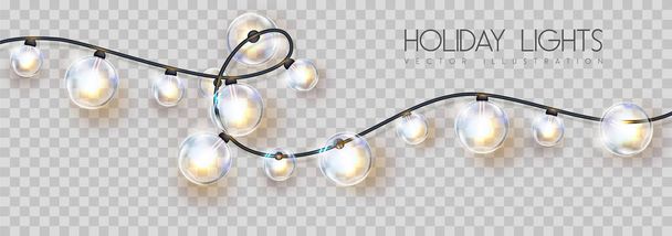 Vector garlang of gold lamps on transparent background. Holiday string of lights vector illustration - Wektor, obraz