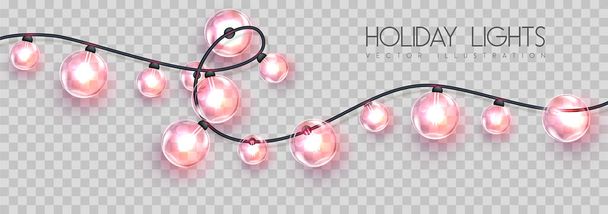 Vector garlang of pink lamps on transparent background. Holiday string of lights vector illustration - Vektor, kép
