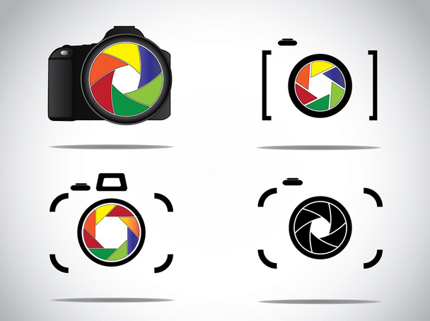 Concept Illustration of trendy minimalistic 3d digital SLR and simple Camera icons set with shutter icon or symbols - Photo, image