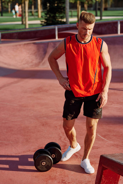 sporty man workout outdoors playground lifestyle fitness - Zdjęcie, obraz