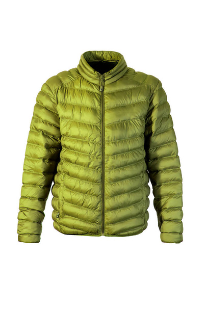 Men's lime green warm sport puffer jacket isolated on white background. Ghost mannequin photography - Photo, Image