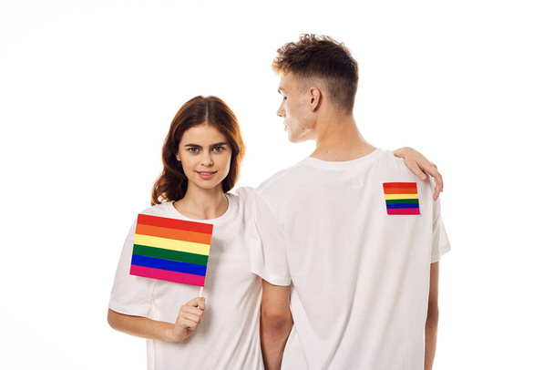 young couple lgbt community flag transgender lifestyle - Foto, Imagen