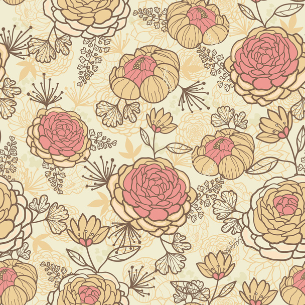 Vintage brown pink flowers seamless pattern background - Vektor, Bild
