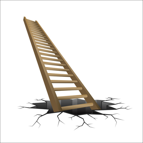 escalera de madera que sube del suelo agrietado
 - Vector, Imagen