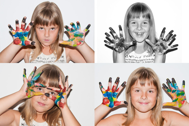 emoties - meisje met geschilderde handen - Foto, afbeelding
