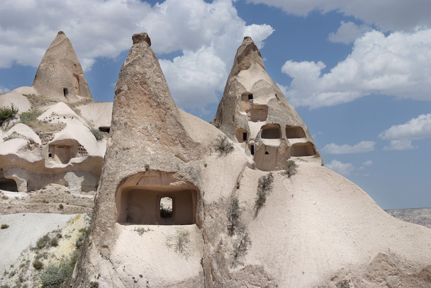 ancient stone dwellings in Cappadocia - Фото, изображение