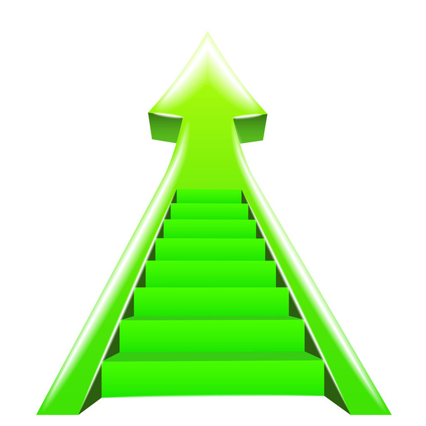 зеленая стрелка вверх с лестницей шаги
 - Вектор,изображение