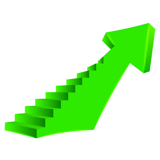 green bended arrow up direction with staircase on side - Vector, Image