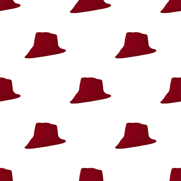 Kuvitus teema värillinen kuvio hatut fedora, kaunis korkit valkoisella taustalla. Caps kuvio koostuu kokoelma hatut fedora yllään. Malli suunnittelu hatut, korkit fedora sää. - Vektori, kuva