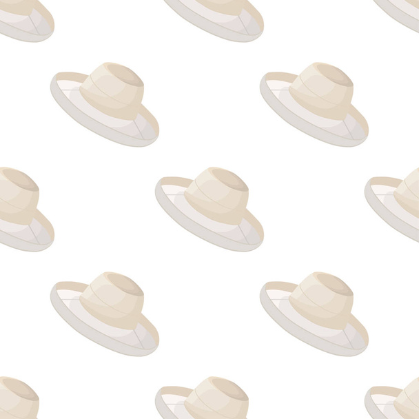 Ilustração sobre tema padrão mulheres chapéus de sol, bonés bonitos em fundo branco. Caps padrão consistindo de coleção mulheres chapéus de sol para usar. Padrão de chapéus de design, bonés de sol das mulheres para o tempo. - Vetor, Imagem