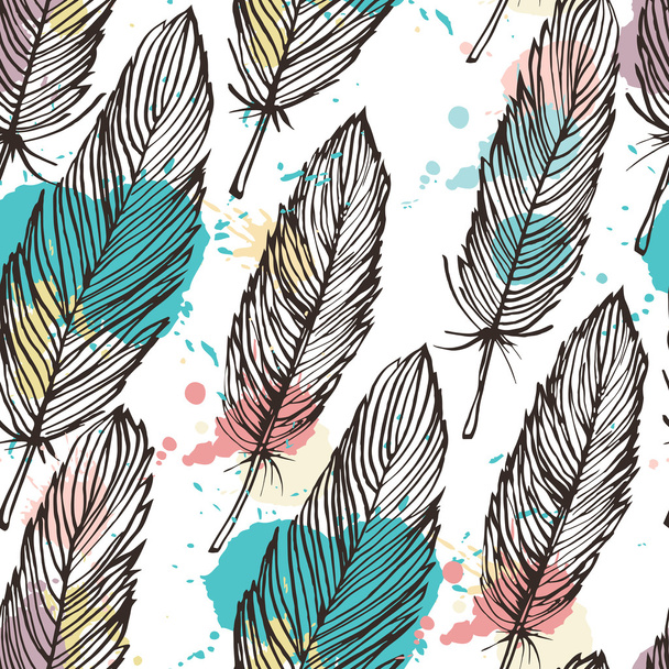 Pastel colored feather seamless background - Vektor, obrázek