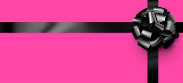 Beautiful foil black bow with ribbon on pink background. Space for text. Vector illustration. - Διάνυσμα, εικόνα