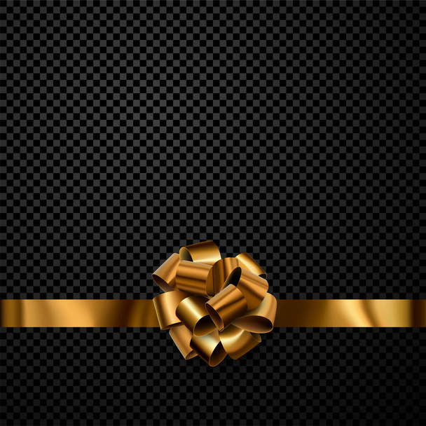 Golden foil ribbon with beautiful bow on transparent background. Space for text. Vector illustration. - Vektor, obrázek