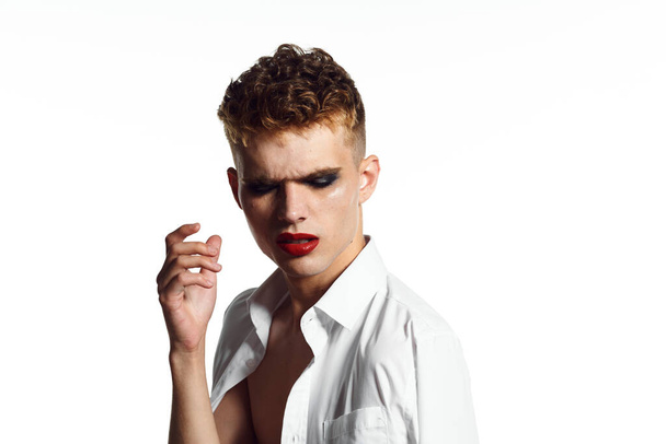 male transgender female makeup fashion posing studio - Φωτογραφία, εικόνα