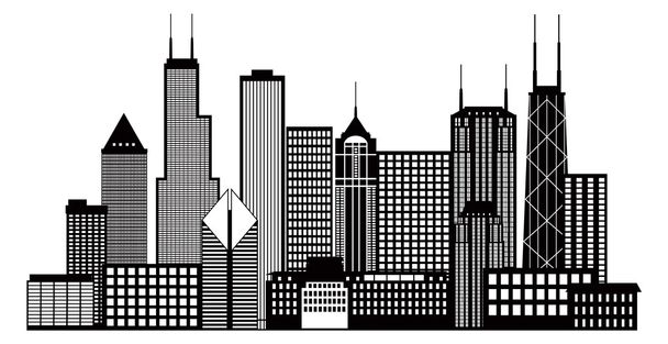 Σικάγο πόλη στον ορίζοντα ασπρόμαυρη εικονογράφηση - Διάνυσμα, εικόνα