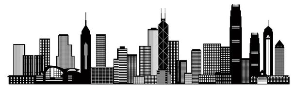 Hong kong city skyline zwart-wit afbeelding - Vector, afbeelding