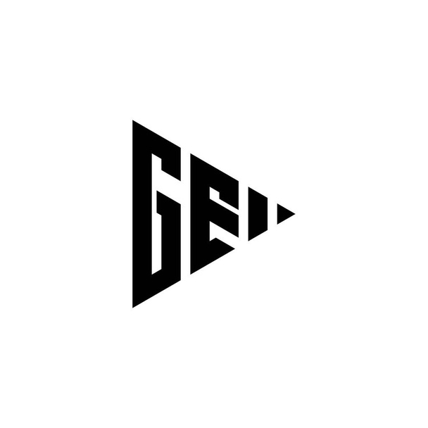 GE Monogram logo letter met driehoek play knop vorm stijl op geïsoleerde achtergrond. Driehoek monogram logo, driehoek spelen logo brief. - Vector, afbeelding