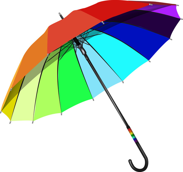Зонтик с радужными цветами на белом фоне
 - Вектор,изображение