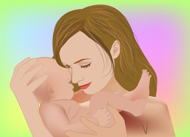 Una madre abraza a un bebé suavemente
 - Vector, Imagen