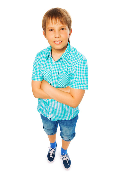 Kid boy in blue shirt - Fotoğraf, Görsel
