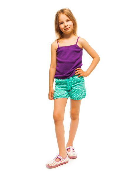 Pretty little girl in purple shirt - Foto, imagen